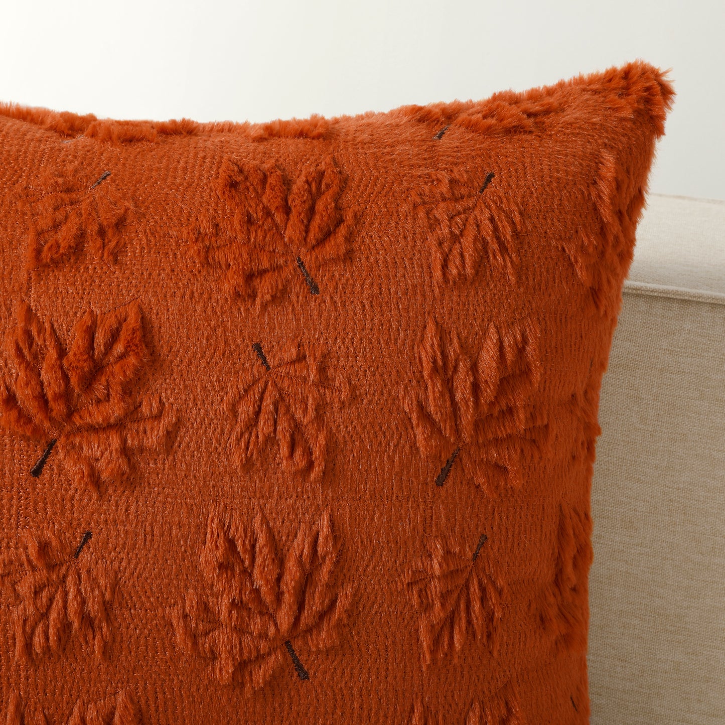 Thanksgiving Fall Harvest Maple Leaf 3D Embroidery Pillowcases Cover in Rust