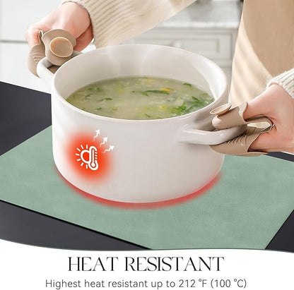 Polyurethane 100% Waterproof Oil-Proof Wipeable Heat Resistant Placemats Set in Green