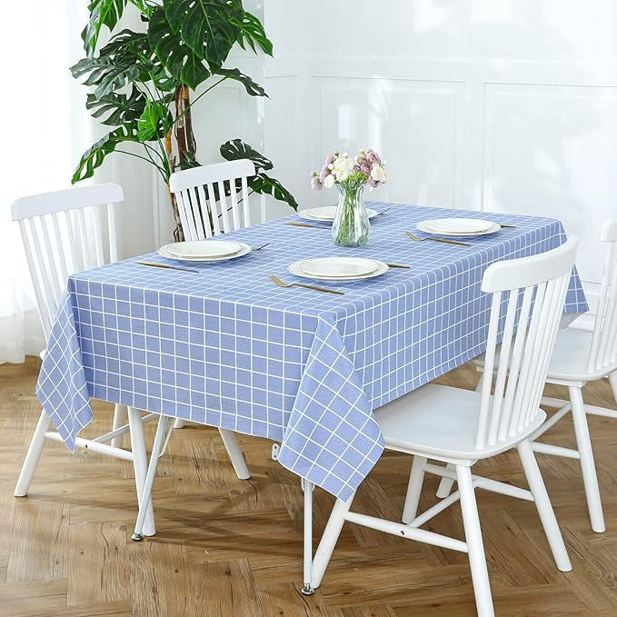 PVC Waterproof and Oil Resistant LargePlaid Tablecloth in Blue