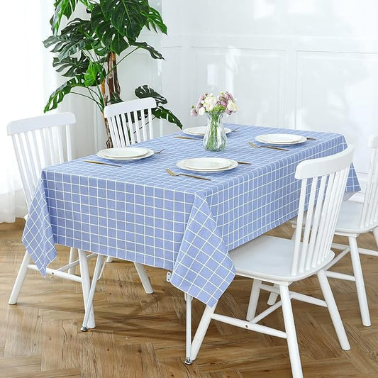 PVC Waterproof and Oil Resistant LargePlaid Tablecloth in Blue