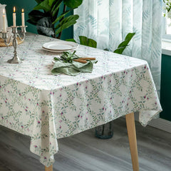 French Floral Tablecloth in White and Green