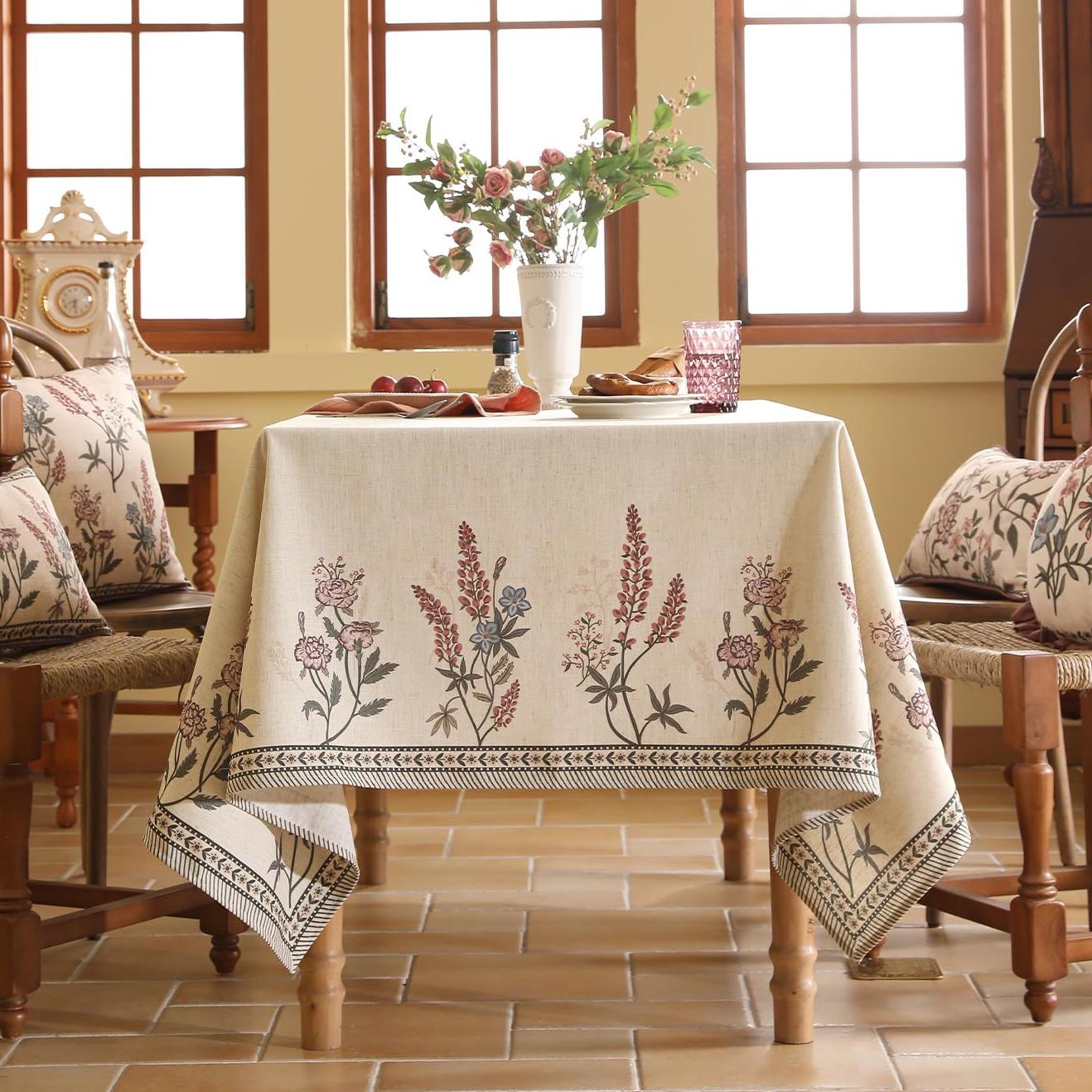 Chenille lavender rose print tablecloth