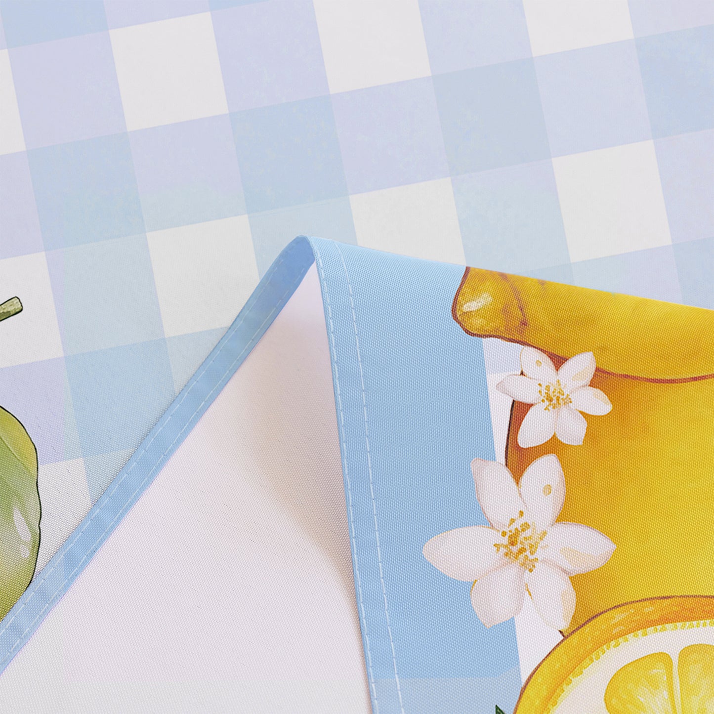 Polyester Lemon-patterned Tablecloth (with Blue background and White checks)