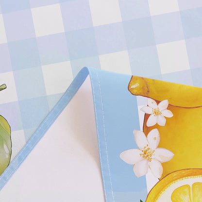 Polyester Lemon-patterned Tablecloth (with Blue background and White checks)