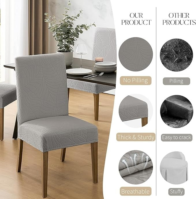 Polyester 100% Waterproof Leaf Pattern Chair Covers in Light Grey