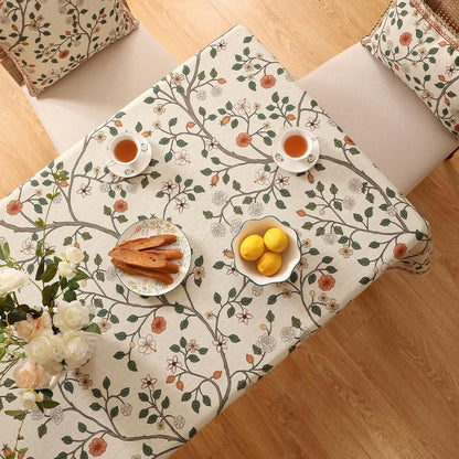 Chenille scrollwork floral print tablecloth