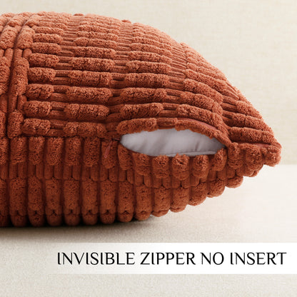 Soft Corduroy Puffy Irregularly Stripe Pattern Pillowcases in Rust
