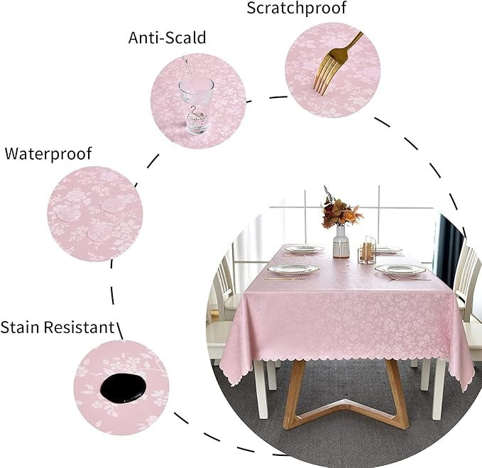 Polyurethane 100% Waterproof and Oil Resistant Chequered Tablecloth in Pink