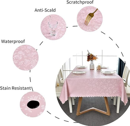 Polyurethane 100% Waterproof and Oil Resistant Chequered Tablecloth in Pink