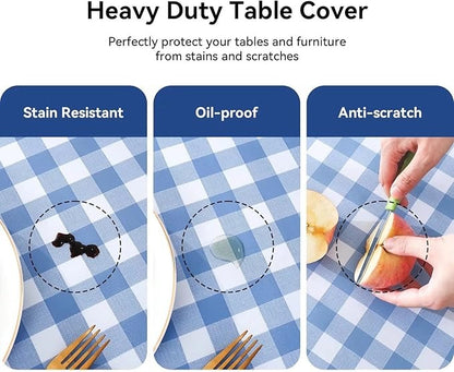 PVC Waterproof and Oil Resistant Plaid Tablecloth in Light Blue