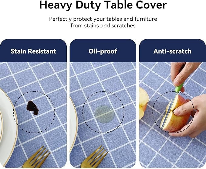 PVC Waterproof and Oil Resistant LargePlaid Tablecloth in Blue
