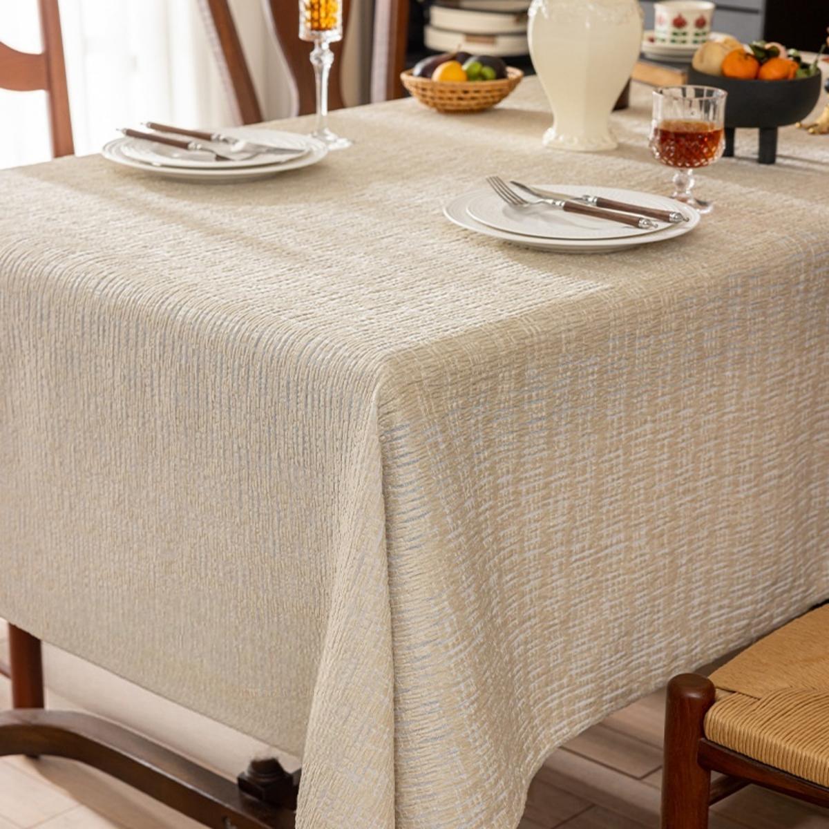 Apricot-coloured Faux Linen Tablecloth with Tassels at Each Corner