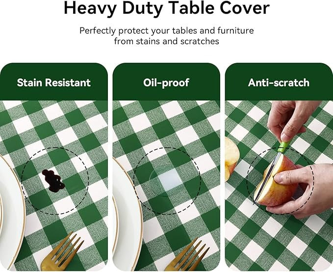 PVC Waterproof and Oil Resistant Plaid Tablecloth in Olive-Green