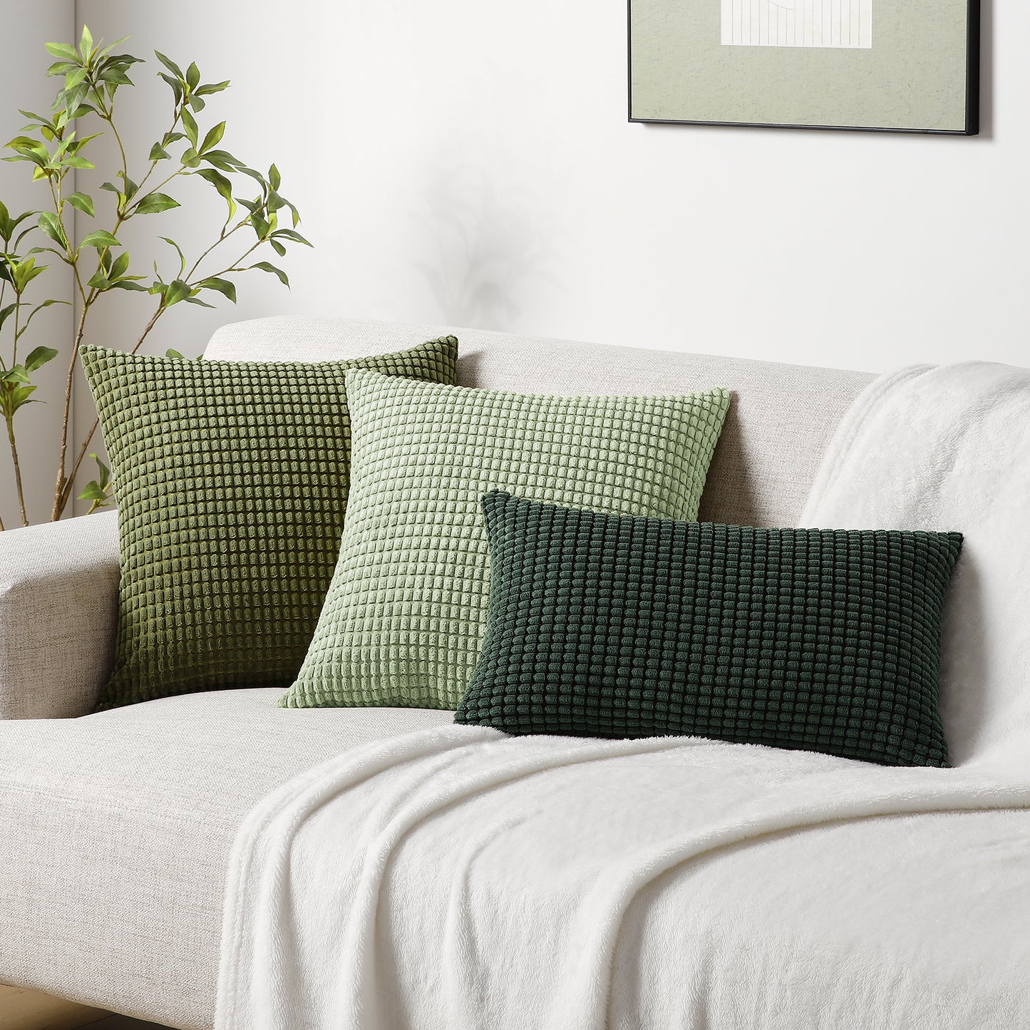 Soft Corduroy Corn-Kernel Pattern Pillowcases in Sage Green