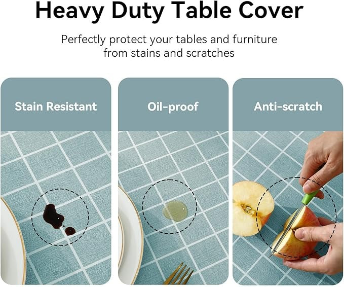 PVC Waterproof and Oil Resistant LargePlaid Tablecloth in Blueish Green