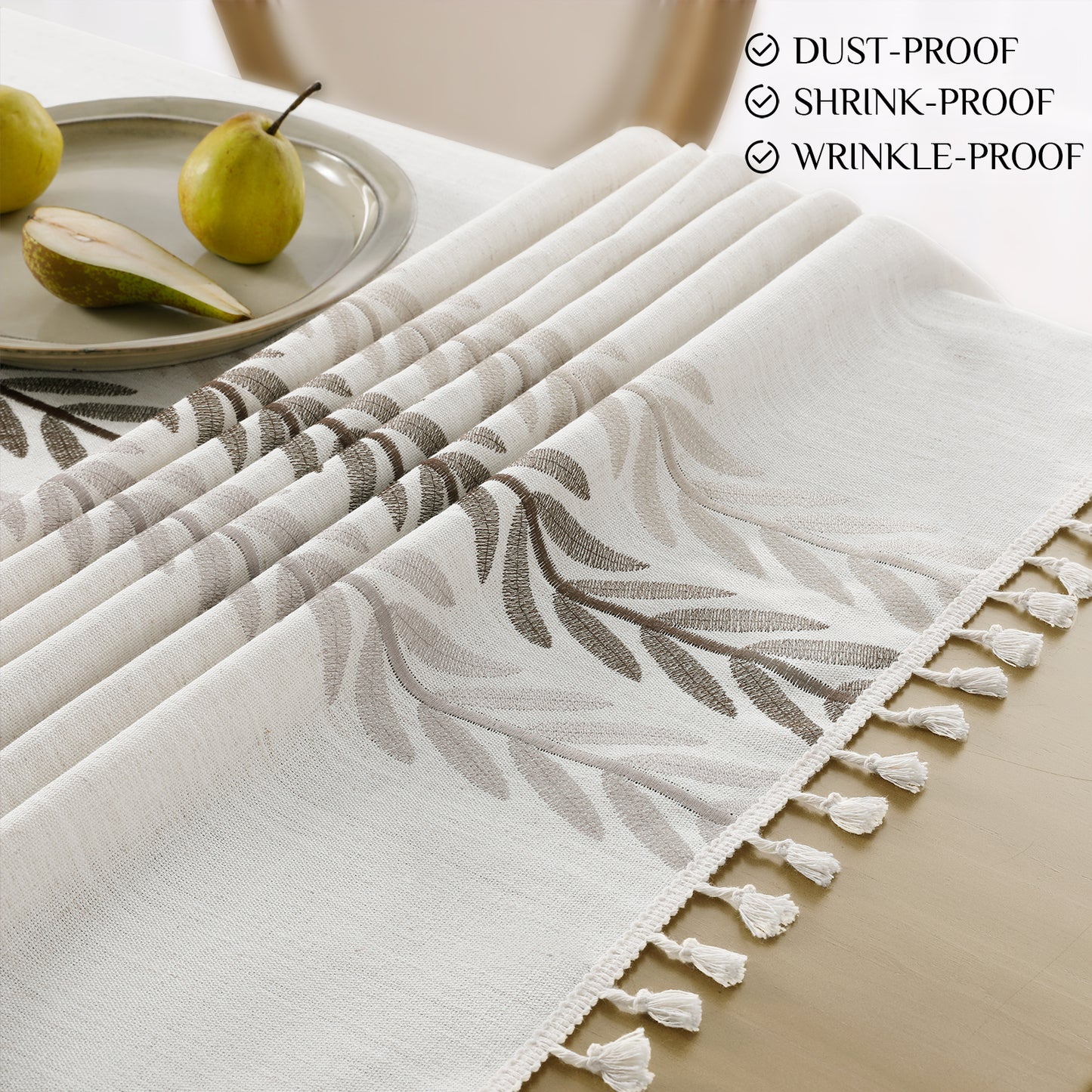 Wrinkle-Resistant Cotton Blend Classic Tassel Tablecloth in Wine Leaf