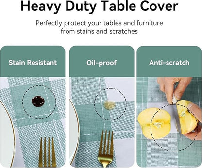 PVC Waterproof and Oil Resistant LargePlaid Tablecloth in Sage Green and White