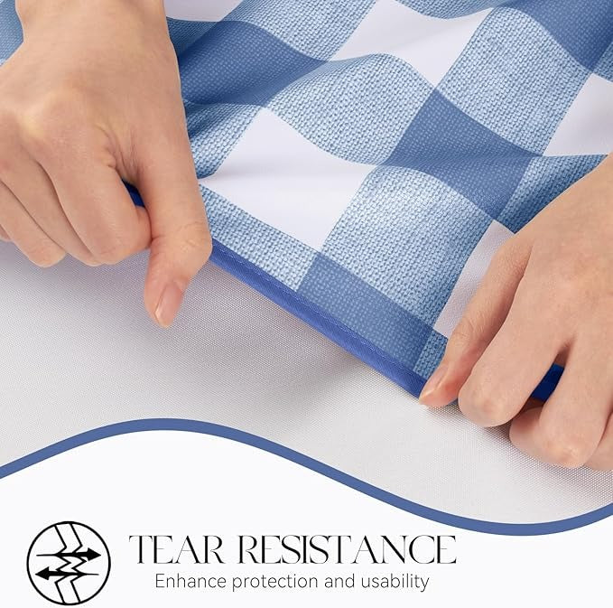 PVC Waterproof Plaid Wrap Plaid Tablecloth in White and Blue