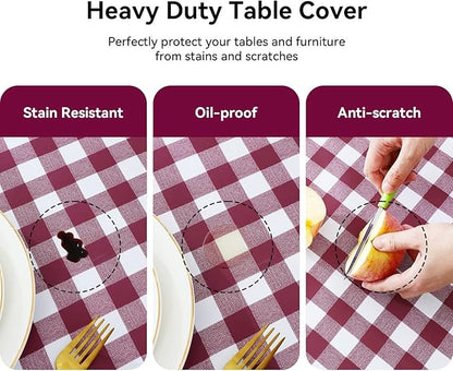 PVC Waterproof and Oil Resistant Plaid Tablecloth in Burgundy and White