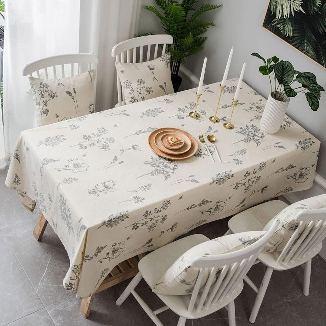 Cotton and linen black rose sketch print tablecloth