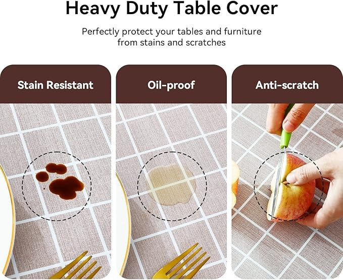 PVC Waterproof and Oil Resistant LargePlaid Tablecloth in Sand