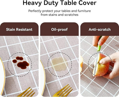 PVC Waterproof and Oil Resistant LargePlaid Tablecloth in Sand