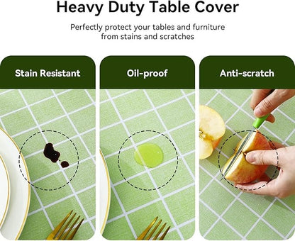 PVC Waterproof and Oil Resistant LargePlaid Tablecloth in Green and White