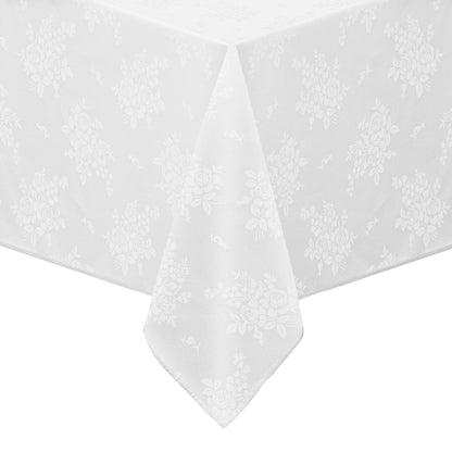 Polyester Jacquard Waterproof Elegant Damask Rose Floral Pattern Tablecloth in White