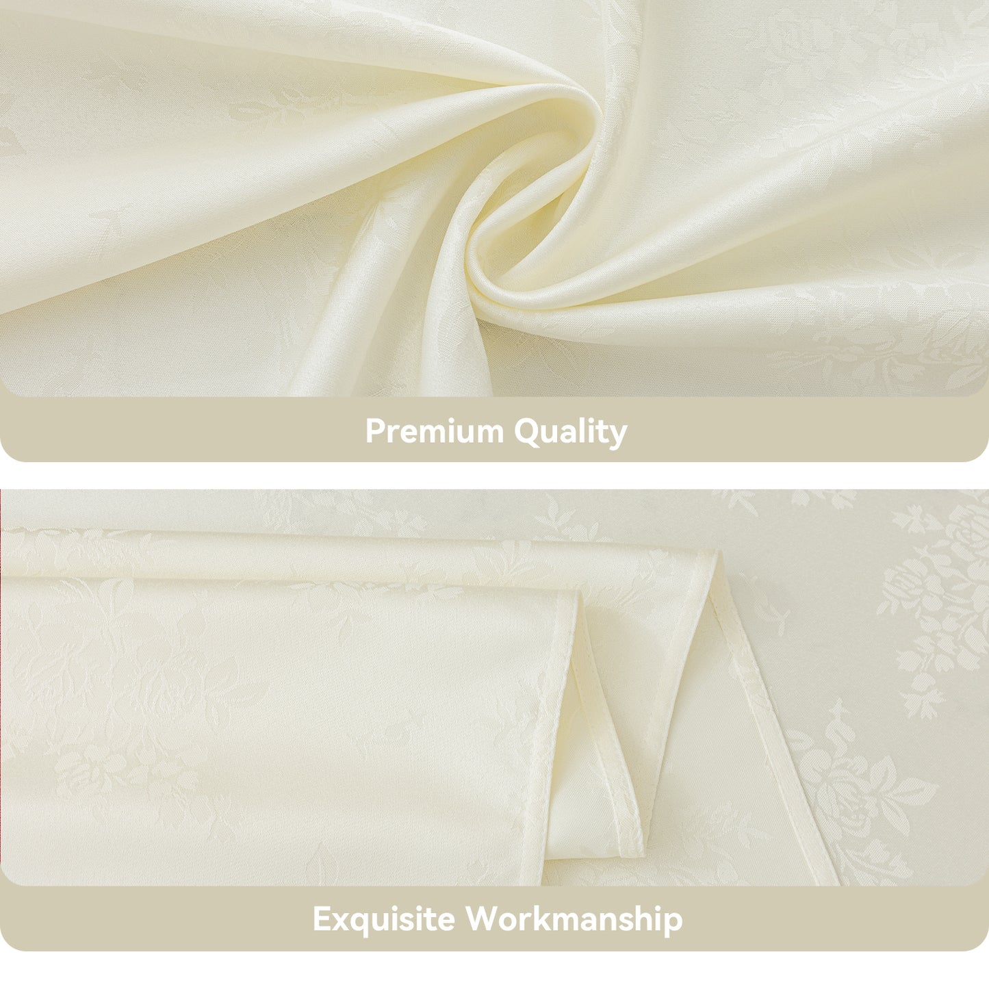 Polyester Jacquard Waterproof Elegant Damask Rose Floral Pattern Tablecloth in Ivory