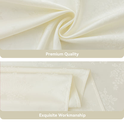 Polyester Jacquard Waterproof Elegant Damask Rose Floral Pattern Tablecloth in Ivory