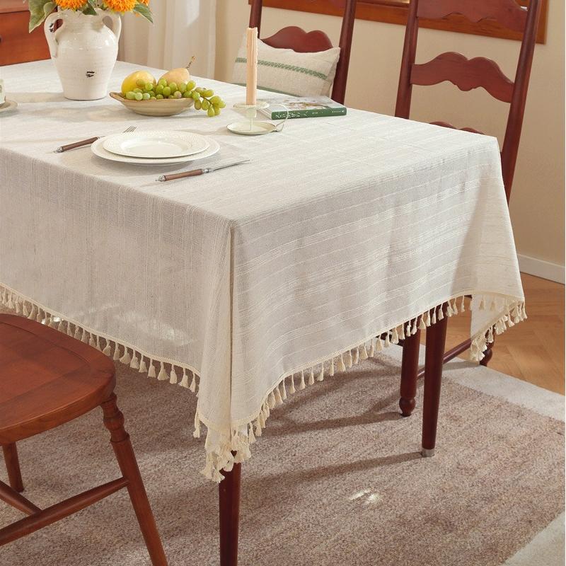 Polyester linen blend multi-strand tassel tablecloth