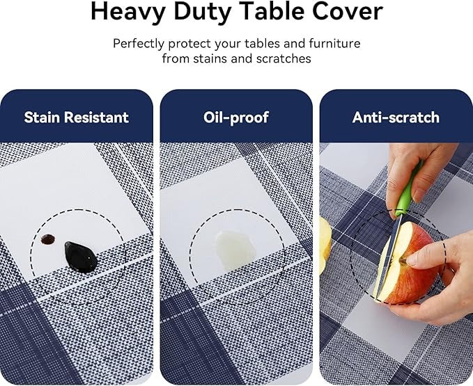 PVC Waterproof and Oil Resistant LargePlaid Tablecloth in Blue and White