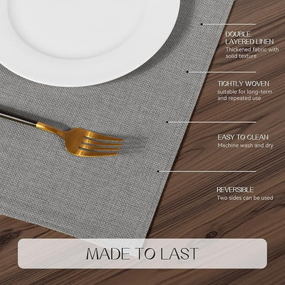 Polyester Burlap Waterproof Oil Resistant Wipeable Heat Resistant Placemats Set in Light Grey