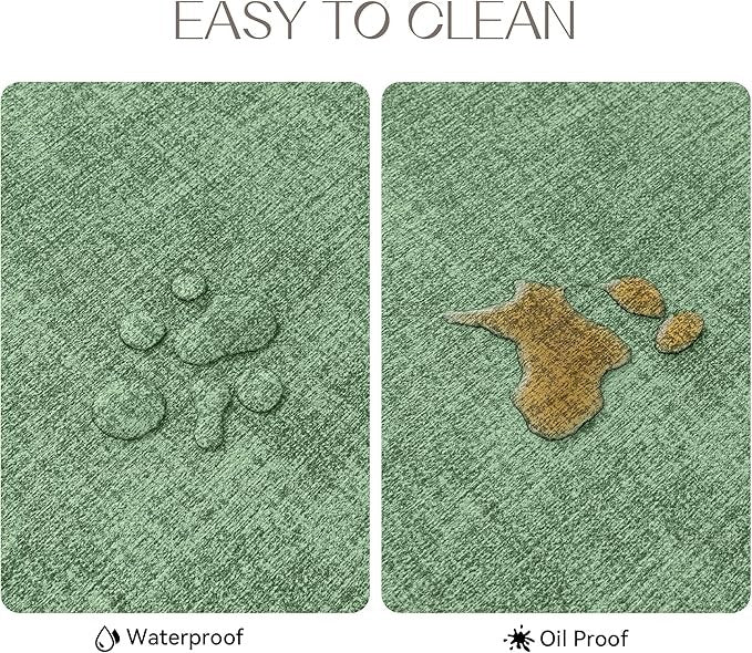 Polyurethane Linen-textured 100% Waterproof Oil-Proof Wipeable Heat Resistant Placemats Set in Dark Green