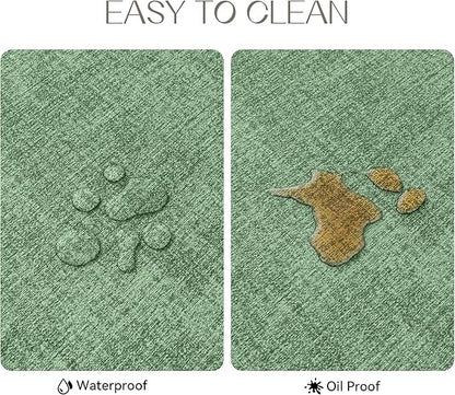 Polyurethane Linen-textured 100% Waterproof Oil-Proof Wipeable Heat Resistant Placemats Set in Dark Green