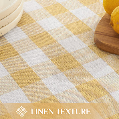 Wrinkle-Resistant Cotton Blend Classic Gingham Tablecloth with Tassels in Yellow