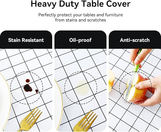 PVC Waterproof and Oil Resistant LargePlaid Tablecloth in White and Black