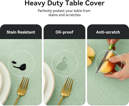 PVC Waterproof Burlap Textured Tablecloth in Light Sage Green