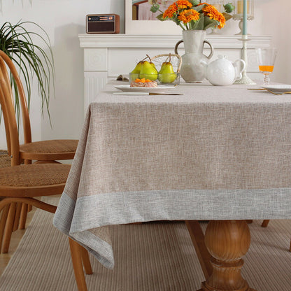 Cotton-linen Tablecloth with Plain-coloured Edging in Brown