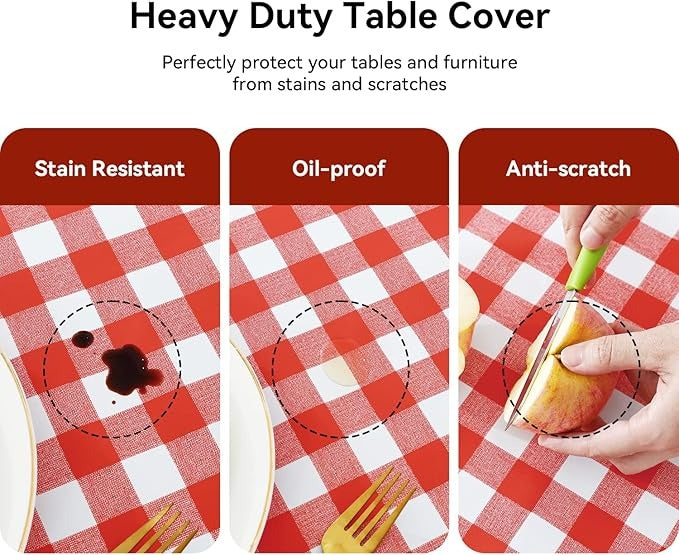 PVC Waterproof and Oil Resistant Plaid Tablecloth in Red