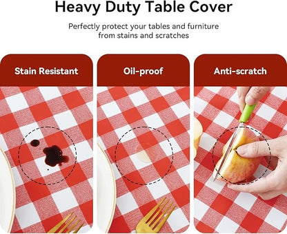 PVC Waterproof and Oil Resistant Plaid Tablecloth in Red
