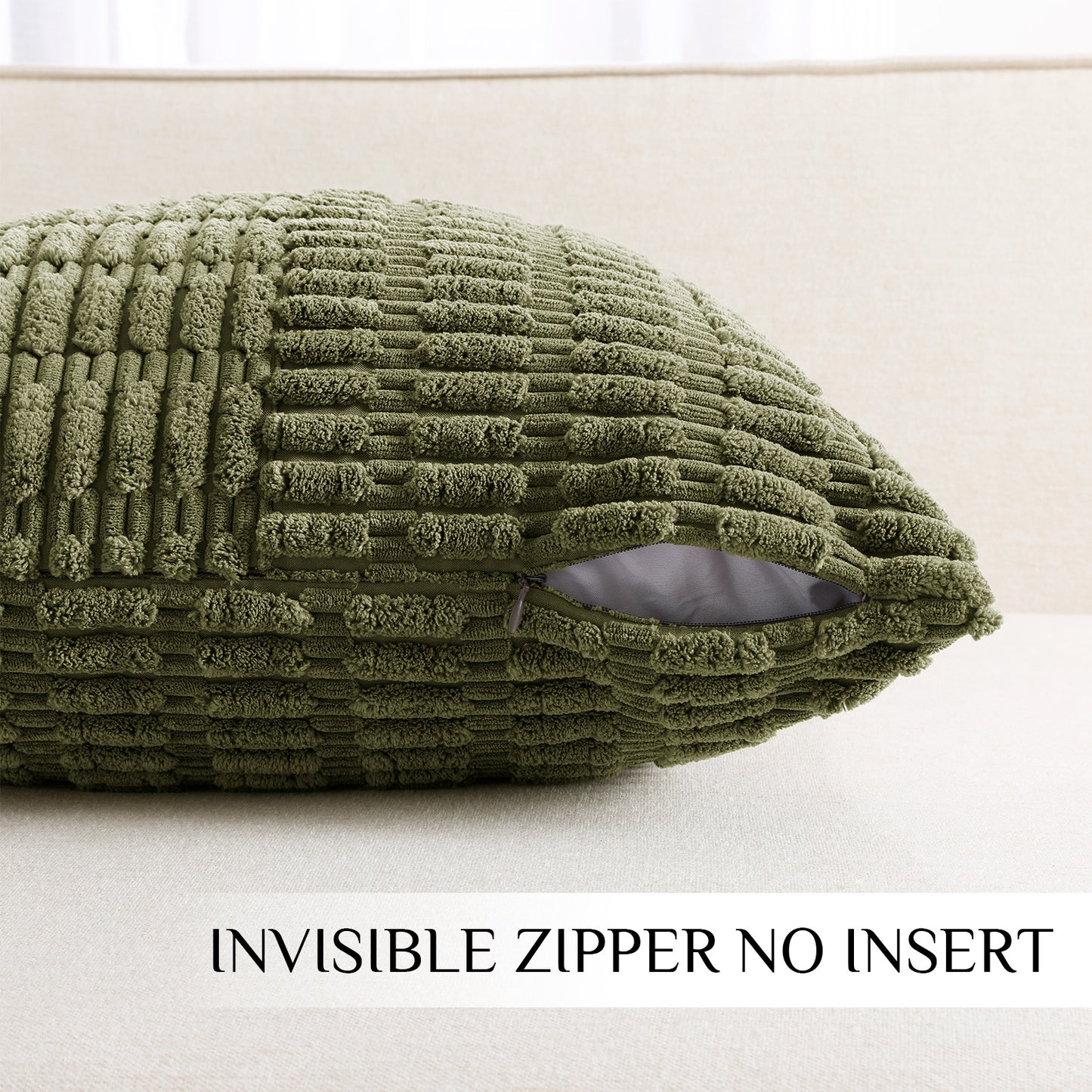 Soft Corduroy Puffy Irregularly Stripe Pattern Pillowcases in Olive-green