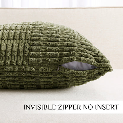Soft Corduroy Puffy Irregularly Stripe Pattern Pillowcases in Olive-green