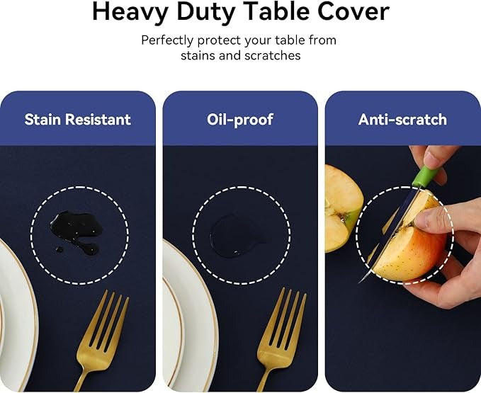 PVC Waterproof Burlap Textured Tablecloth in Navy Blue