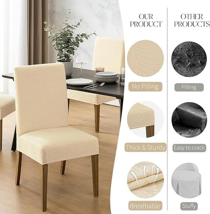 Polyester 100% Waterproof Leaf Pattern Chair Covers in Beige