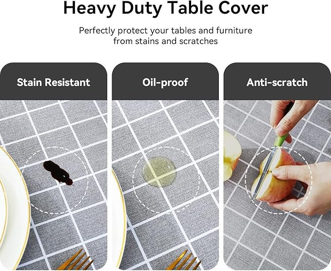 PVC Waterproof and Oil Resistant LargePlaid Tablecloth in Gray
