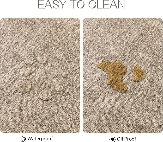 Polyurethane Linen-textured 100% Waterproof Oil-Proof Wipeable Heat Resistant Placemats Set in Khaki