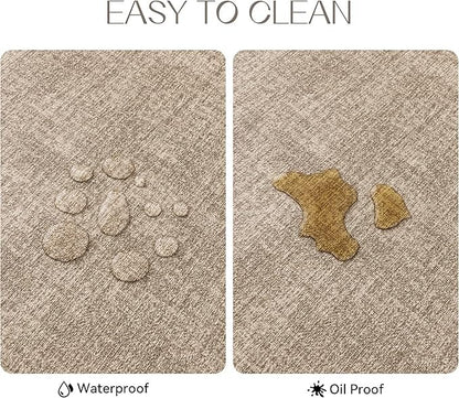 Polyurethane Linen-textured 100% Waterproof Oil-Proof Wipeable Heat Resistant Placemats Set in Khaki