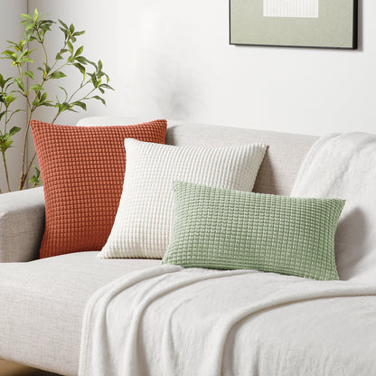 Soft Corduroy Corn-Kernel Pattern Pillowcases in Rust