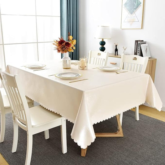 Polyurethane Crochet 100% Waterproof and Oil Resistant Chequered Tablecloth in Beige